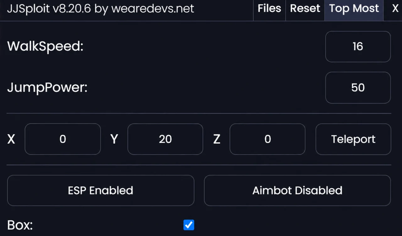 Enhanced reference image of JJSploit Windows WalkSpeed, JumpPower and teleport settings