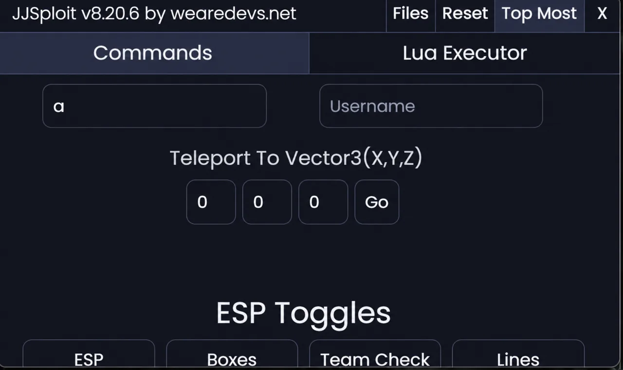 Enhanced reference image of the Windows executor teleport controls and ESP Toggles